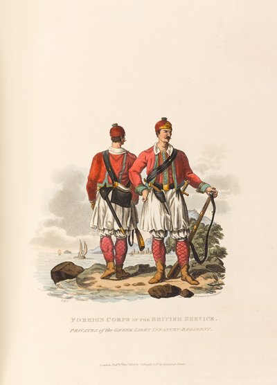 Corpi stranieri nel servizio britannico. Soldati del Reggimento di Fanteria Leggera Greca da Charles Hamilton (after) Smith