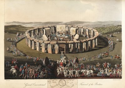 Grande Festival Convenzionale dei Britanni a Stonehenge, pre-Romano, 1821 da Charles Hamilton (after) Smith