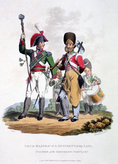 Uniformi di un tamburino di un reggimento di linea - Pioniere della compagnia dei granatieri, da 