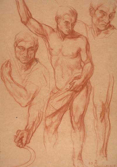 Studio di figura maschile con ristudi di testa, braccia, spalla e gamba (schizzi per il pannello centrale di "Autunno"), 8 aprile da Charles Haslewood Shannon
