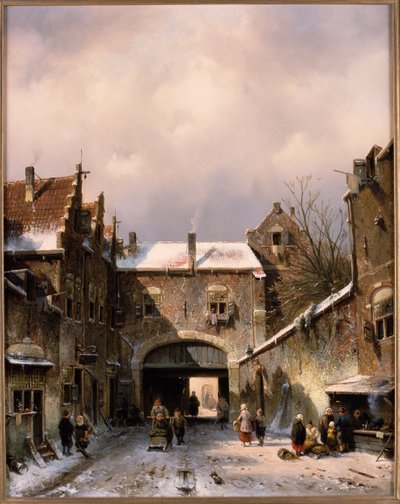 Scena di Strada di un Villaggio in Inverno, 1893 da Charles Henri Joseph Leickert
