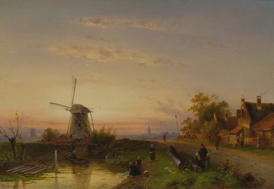 Mulino a vento al tramonto da Charles Henri Joseph Leickert