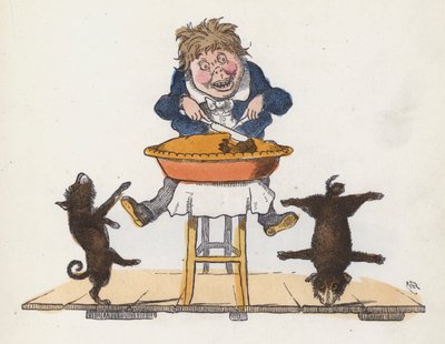 Ragazzo che mangia una torta mentre il suo cane domestico esegue acrobazie da Charles Henry (after) Bennett