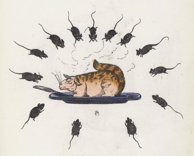 Gatto goloso su un piatto circondato da topi affamati da Charles Henry (after) Bennett