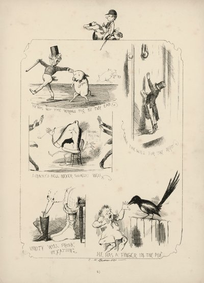 Pagina dai Proverbi con illustrazioni di Charles H Bennett da Charles Henry (after) Bennett