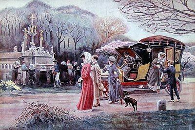 Viaggiatori che si fermano a pregare davanti a un calvario lungo la strada in Bretagna il giorno di Pasqua da Charles Henry Tenre