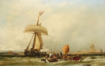 Tedesco: Vista della costa olandese con nave e barche a vela Vista della costa olandese con nave e barche a vela da Charles Hoguet