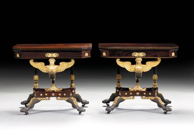 Due tavoli da gioco intagliati in stile classico, c.1815 da Charles Honore Lannuier
