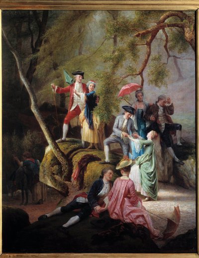 Intrattenimento campestre Scena galante durante una passeggiata di nobili. Dipinto di Charles Gustave Housez (19° secolo) da Charles Housez
