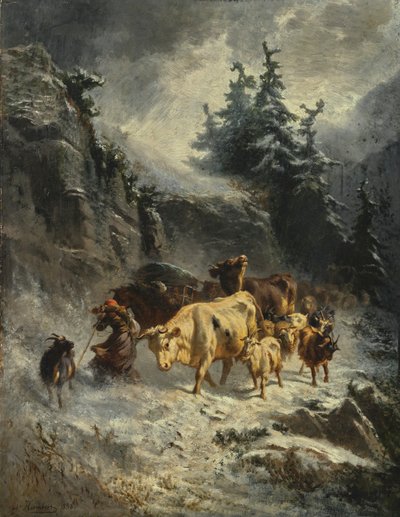 Francese: Troupeau dans une tempête de neige Branco in una tempesta di neve da Charles Humbert