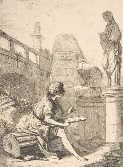 Ragazzo che disegna rovine, XVIII secolo da Charles Hutin