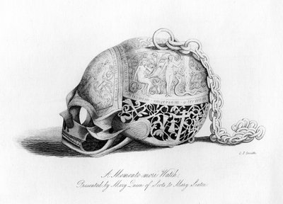 Orologio Memento-Mori presentato da Maria Stuarda a Mary Seaton, XVI secolo, 1840 da Charles J. Smith