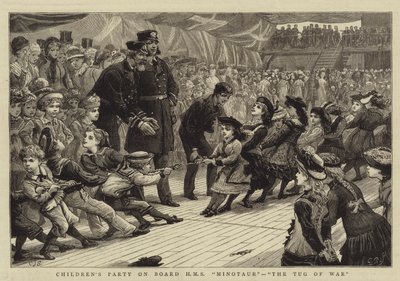 Festa per bambini a bordo della HMS Minotaur, la gara di tiro alla fune da Charles J. Staniland