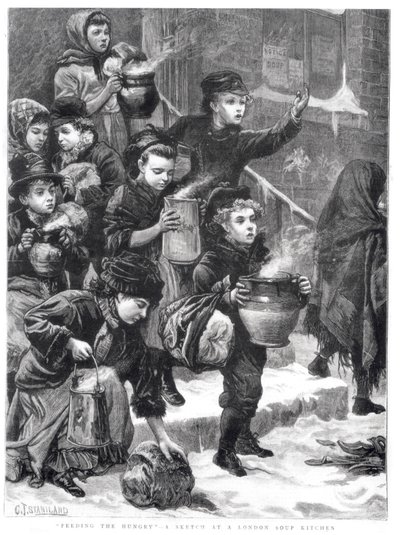 Nutrire gli affamati, una mensa dei poveri a Londra, 1880 da Charles J. Staniland
