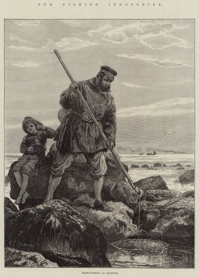 Le nostre industrie di pesca, pesca dei gamberi a Hastings da Charles J. Staniland
