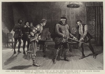 Scena dalla rappresentazione di Enrico IV, Parte I, del Club Drammatico Irving al Lyceum Theatre da Charles J. Staniland