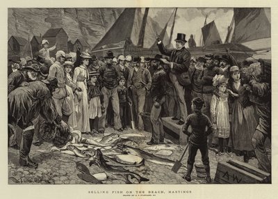 Vendita di pesce sulla spiaggia, Hastings da Charles J. Staniland