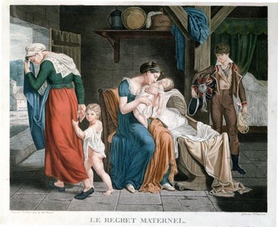 La morte del bambino affidato a una nutrice, inciso da Delegorgue da Charles Jacques Lebel