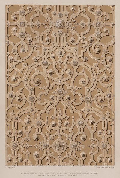 Una parte del soffitto della galleria, Charlton House, Wilts, il soffitto è largo 17 piedi e lungo circa 115 piedi (litografia a colori) da Charles James Richardson