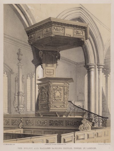 Il pulpito, Chiesa di All Hallows Barking, Tower Street, Londra da Charles James Richardson