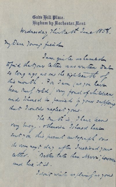 Lettera a Francis G. Waugh, 30 giugno 1858 da Charles John Huffam Dickens