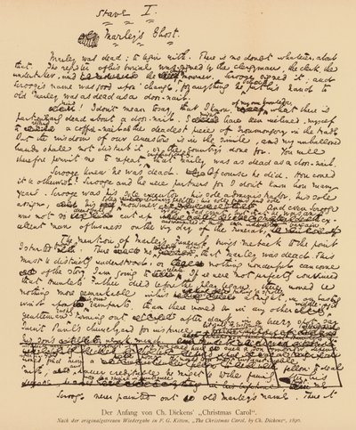 Manoscritto di Un canto di Natale di Charles Dickens (litografia) da Charles John Huffam Dickens