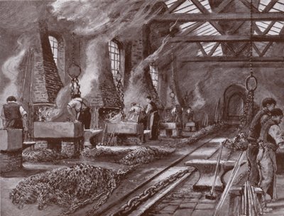 Fabbricazione di catene per la nave (litografia) da Charles John de (after) Lacy