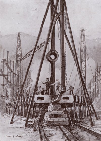 Costruzione del doppio fondo di una nave da Charles John de (after) Lacy