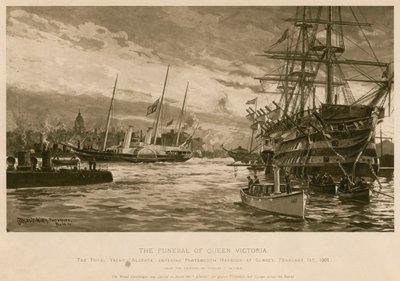 Il funerale della Regina Vittoria. Il Royal Yacht Alberta, che trasporta il corpo della Regina, entra nel porto di Portsmouth al tramonto da Charles John de (after) Lacy