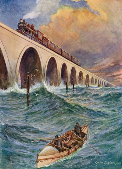 Una ferrovia attraverso il mare, un treno che attraversa la Baia della Florida da Charles John de Lacy