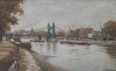 Ponte di Hammersmith - quello attuale - dopo il 1887 - visto dalla riva del Surrey da Charles John de Lacy