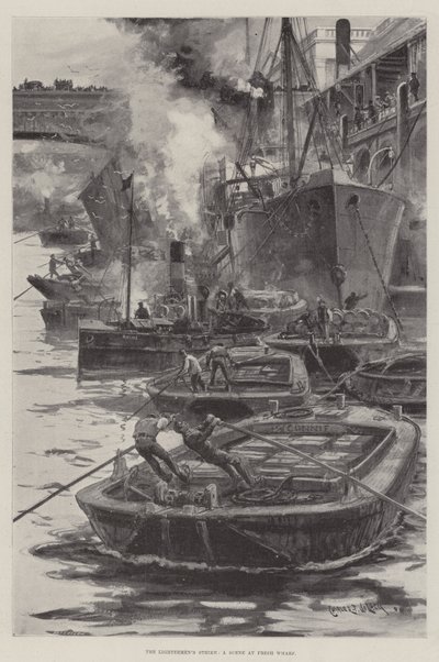 Lo sciopero dei barcaioli, una scena a Fresh Wharf da Charles John de Lacy