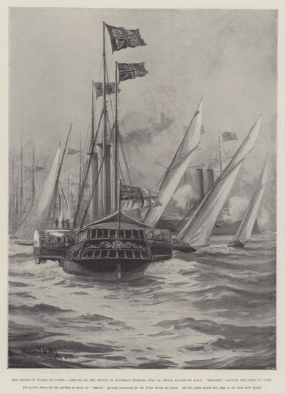 Il Principe di Galles a Cowes, arrivo del Principe sabato sera, 30 luglio, saluto reale da HMS Crescent, Capitano il Duca di York da Charles John de Lacy