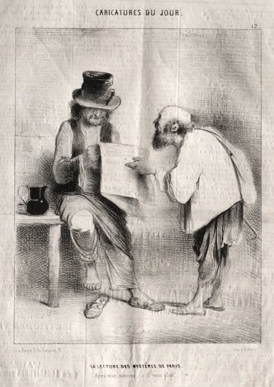 Caricature del giorno: La lettura dei misteri di Parigi da Charles Joseph Traviès de Villers