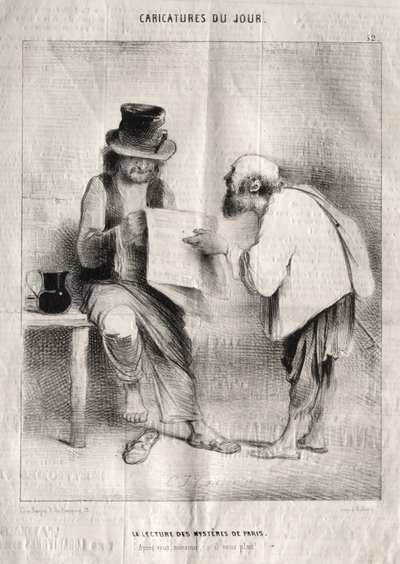 Caricature del giorno: La lettura dei misteri di Parigi da Charles Joseph Traviès de Villers