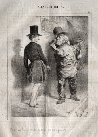 Scènes de Moeurs: Voulez-vous me permettre dallumer mon brule-gueule da Charles Joseph Traviès de Villers