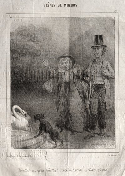Scènes de moeurs: Bellotte! ma petite Bellote! veux-tu laisser ce vilain poisson! da Charles Joseph Traviès de Villers