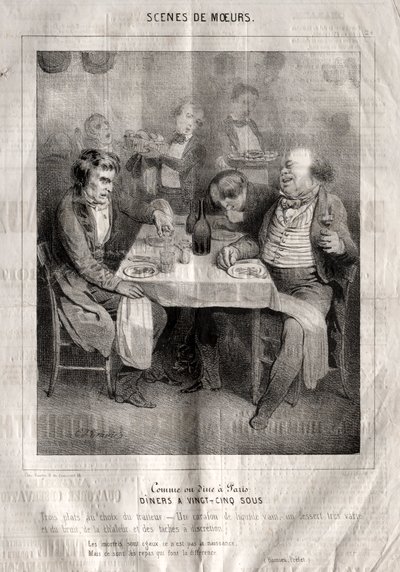 Scene di costumi: Come si cena a Parigi. Cene a venticinque sous. Tre piatti a scelta del ristoratore da Charles Joseph Traviès de Villers