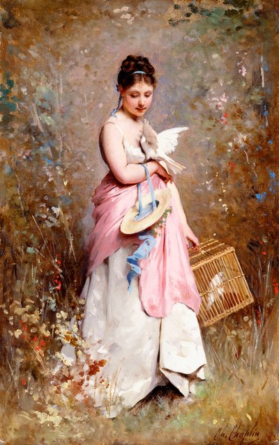 Giovane ragazza con colombe da Charles Joshua Chaplin