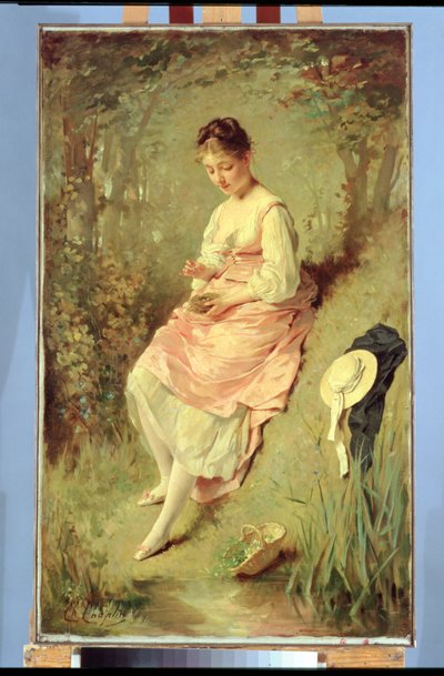 Giovane ragazza con un nido, fine anni 1860 da Charles Joshua Chaplin