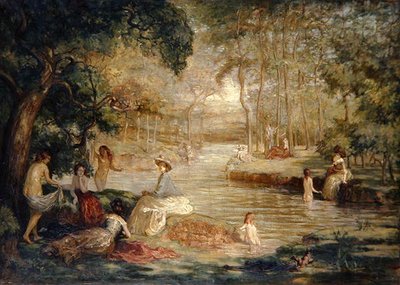 Bagnanti: Donne che si bagnano in un fiume da Charles Julian Tharp