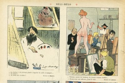 Illustrazione di Chas-Laborde (1886-1941) in Le Rire, 21/03/08 - Meli-Melo - Arte, Insegnamento, Nudità - Modello (che posa) da Charles Laborde