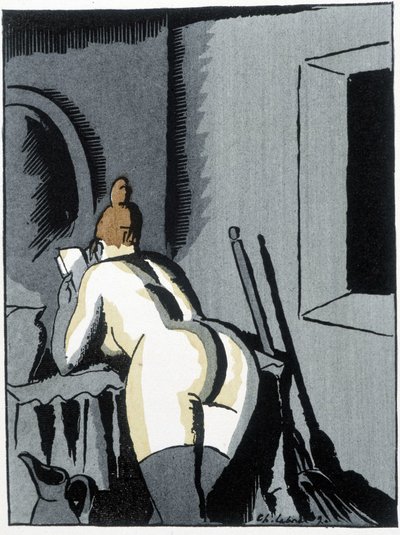 Donna nuda, di schiena, che legge - in "Le negre Leonard" di Pierre Mac Orlan, ill. di Chas. Laborde da Charles Laborde