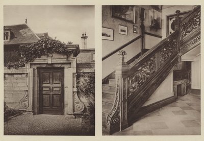 Thorpe Hall, Peterborough, ingresso laterale alle stalle, la scala da Charles Latham