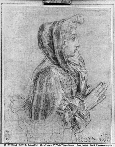 Profilo a mezzo busto di una donna con le mani giunte, conosciuta come Madame de Maintenon da Charles Le Brun