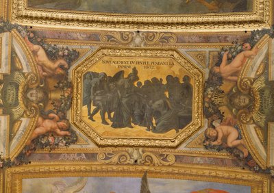 Aiutare il popolo durante la carestia del 1662, dipinto sul soffitto della Galerie des Glaces da Charles Le Brun