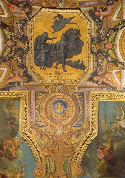 Guerra per i diritti della Regina nel 1667, dipinto sul soffitto della Galerie des Glaces da Charles Le Brun