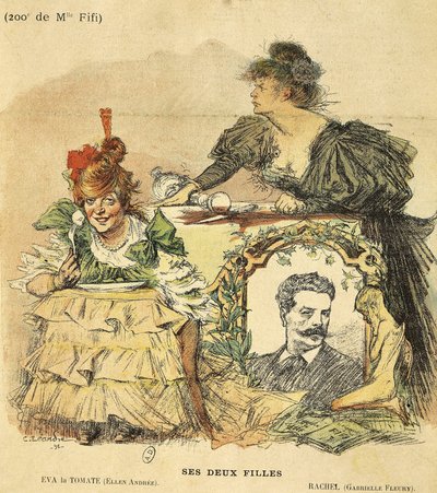 Cartone per il duecentesimo spettacolo di Mademoiselle Fifi, dal romanzo di Guy de Maupassant da Charles Leandre