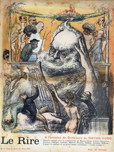 Prima pagina del giornale "Le rire" del 1 marzo 1902 dedicata al centenario della nascita di Victor Hugo: caricatura di Victor Hugo di Charles Leandre - Victor Hugo scrittore francese, di Charles Leandre, prima pagina del giornale del marzo 1902 da Charles Leandre