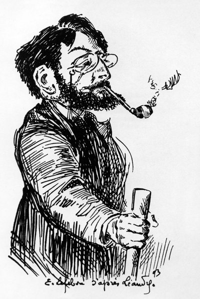 Henri Riviere (1864-1951) artista e designer francese (teatro delle ombre al Cabaret Le Chat Noir), disegno di E. Lefebvre dopo Leandre da Charles Leandre